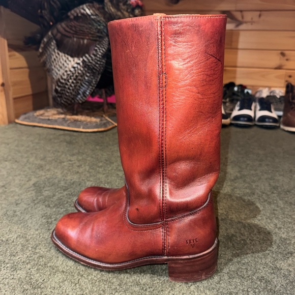 Frye Women's Red Leather Heeled Boots - Picture 2 of 6
